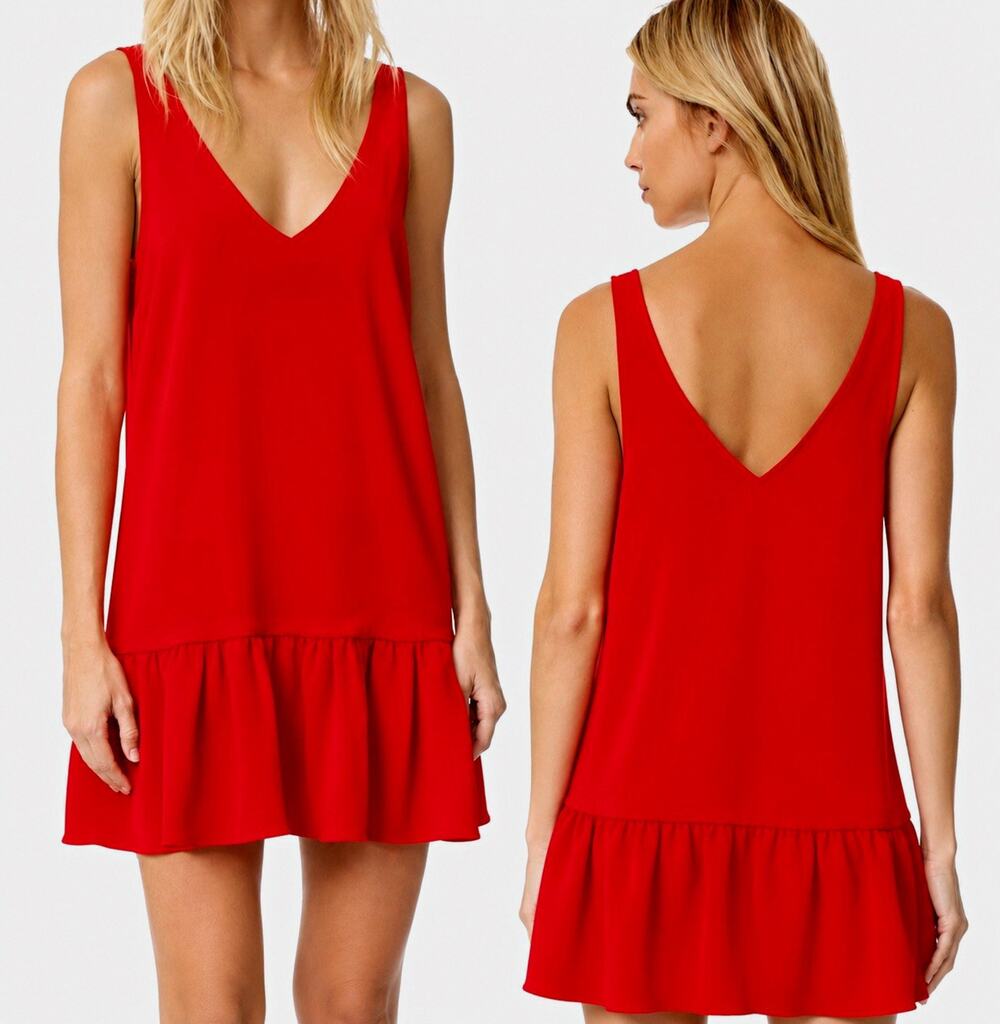 Amanda Uprichard Carrie Red Sleeveless V-Neck Ruffle Shift Mini Dress size M 146